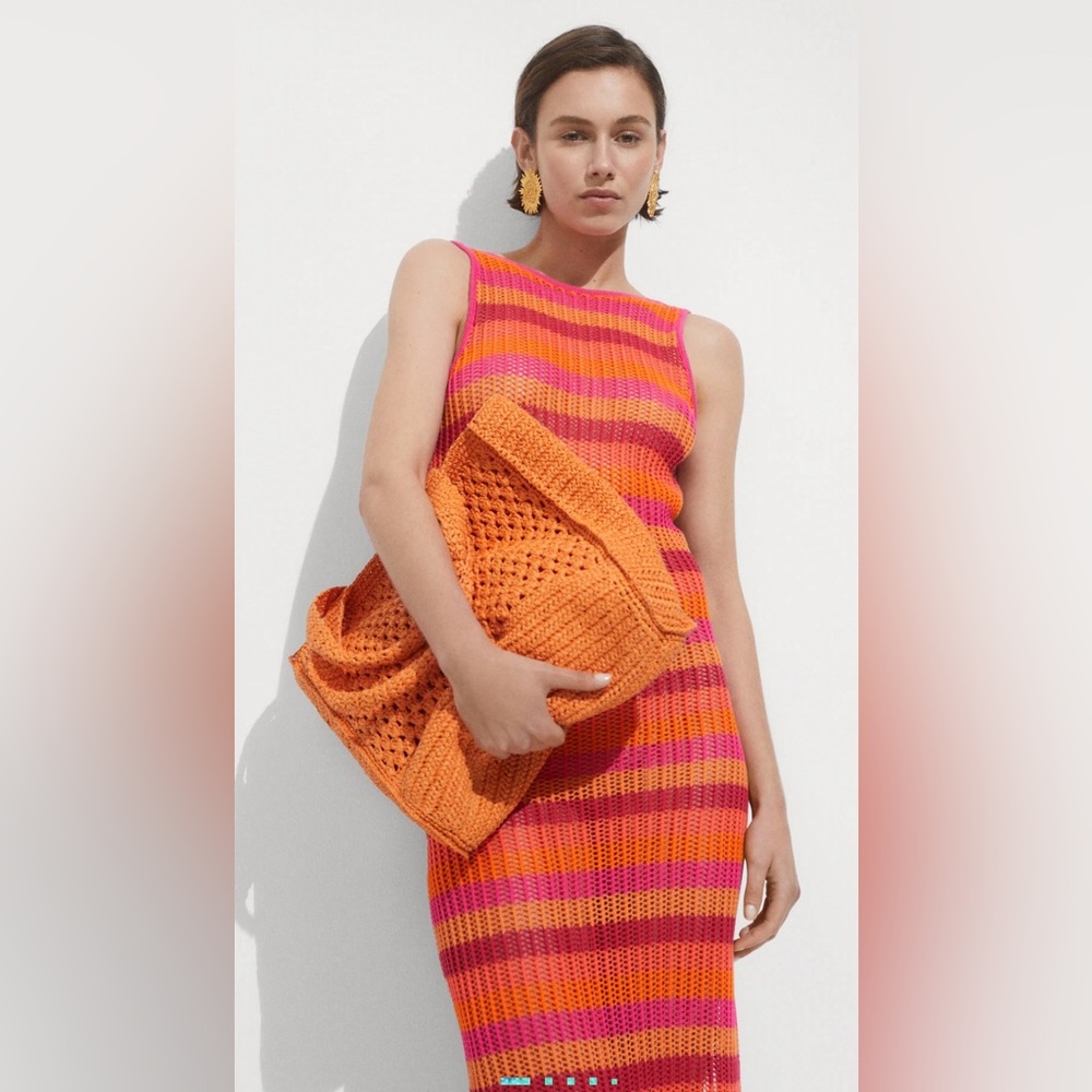 Mango Striped Crochet Dress